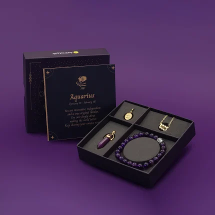Aquarius Zodiac Box with Amethyst Crystal Jewellery