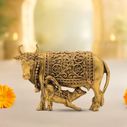 Brass Kamdhenu Cow with Calf Murti