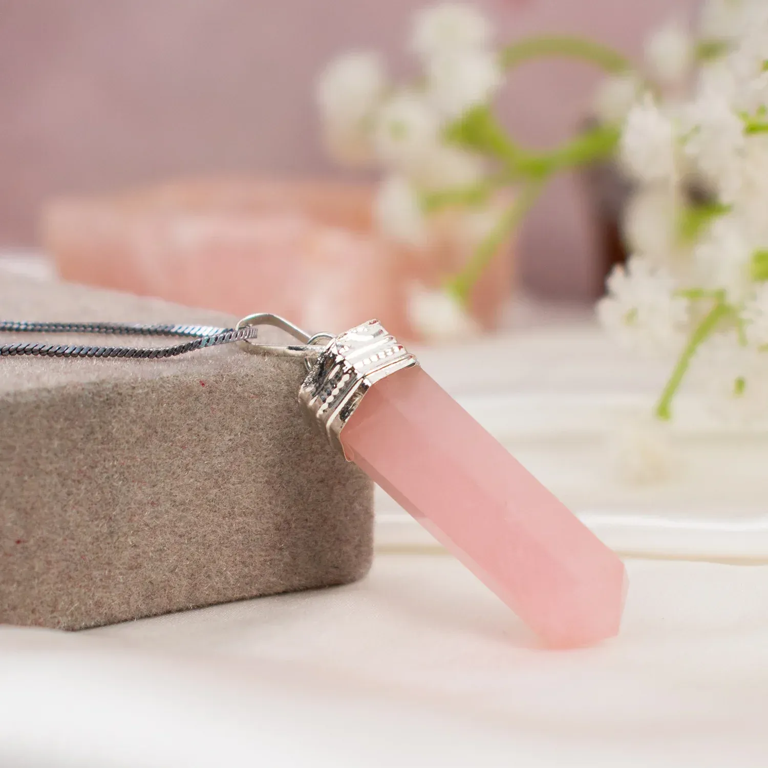 Love Attraction Rose Quartz Pencil Pendant Love Attraction Rose Quartz Pencil Pendant