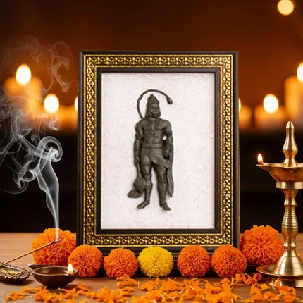 Raw Pyrite Hanuman on Selenite Plate Frame